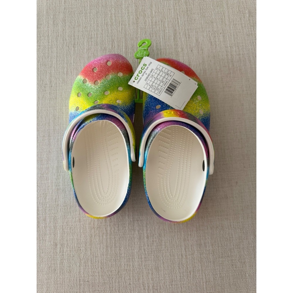 Crocs Kids Classic Spray Dye Clog Rainbow Multi Color 208080-94S Size J4 NEW